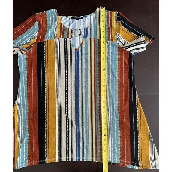 Ellen Weaver Striped Short-Sleeve Top With Keyhole & Ring Detail XL - Picture 7 of 7